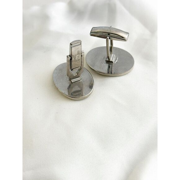 Silver Tone Vintage Etched Floral Oval Cufflinks - Picture 4 of 5